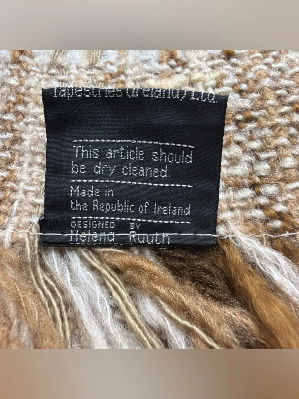 Vtg Tapestries Ireland By Helena Ruuth Woven Wool Fringe‎ Throw Blanket 54x36”